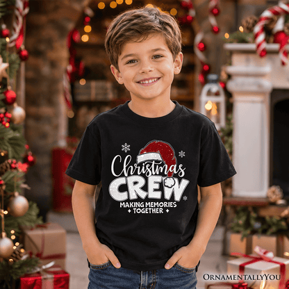 Kids Christmas Crew T-Shirt, Glitter Santa Hat Youth Tee for Making Memories