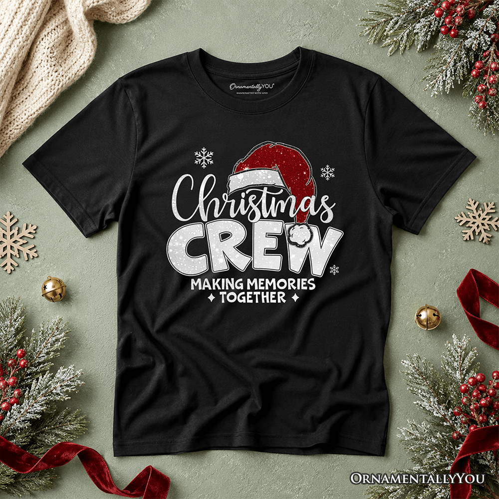 Kids Christmas Crew T-Shirt, Glitter Santa Hat Youth Tee for Making Memories