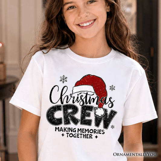 Kids Christmas Crew T-Shirt, Glitter Santa Hat Youth Tee for Making Memories