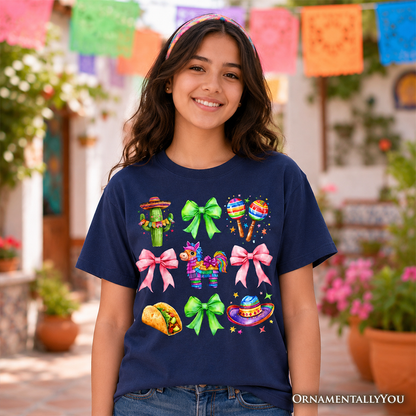 Kids Cinco De Mayo Coquette Bow T-Shirt, Mexican Fiesta Maracas Youth Tee
