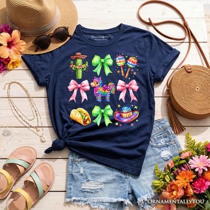 Kids Cinco De Mayo Coquette Bow T-Shirt, Mexican Fiesta Maracas Youth Tee