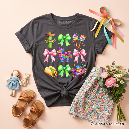 Kids Cinco De Mayo Coquette Bow T-Shirt, Mexican Fiesta Maracas Youth Tee