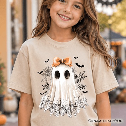Kids Coquette Ghost T-Shirt, Cute Halloween Tee for Youth Girls