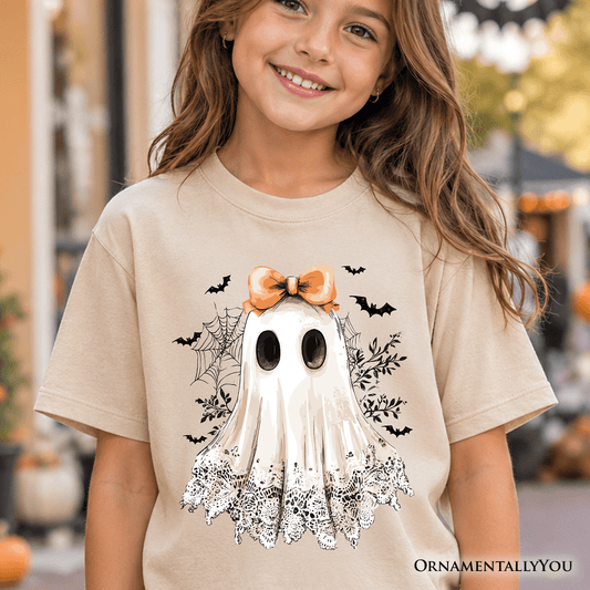 Kids Coquette Ghost T-Shirt, Cute Halloween Tee for Youth Girls