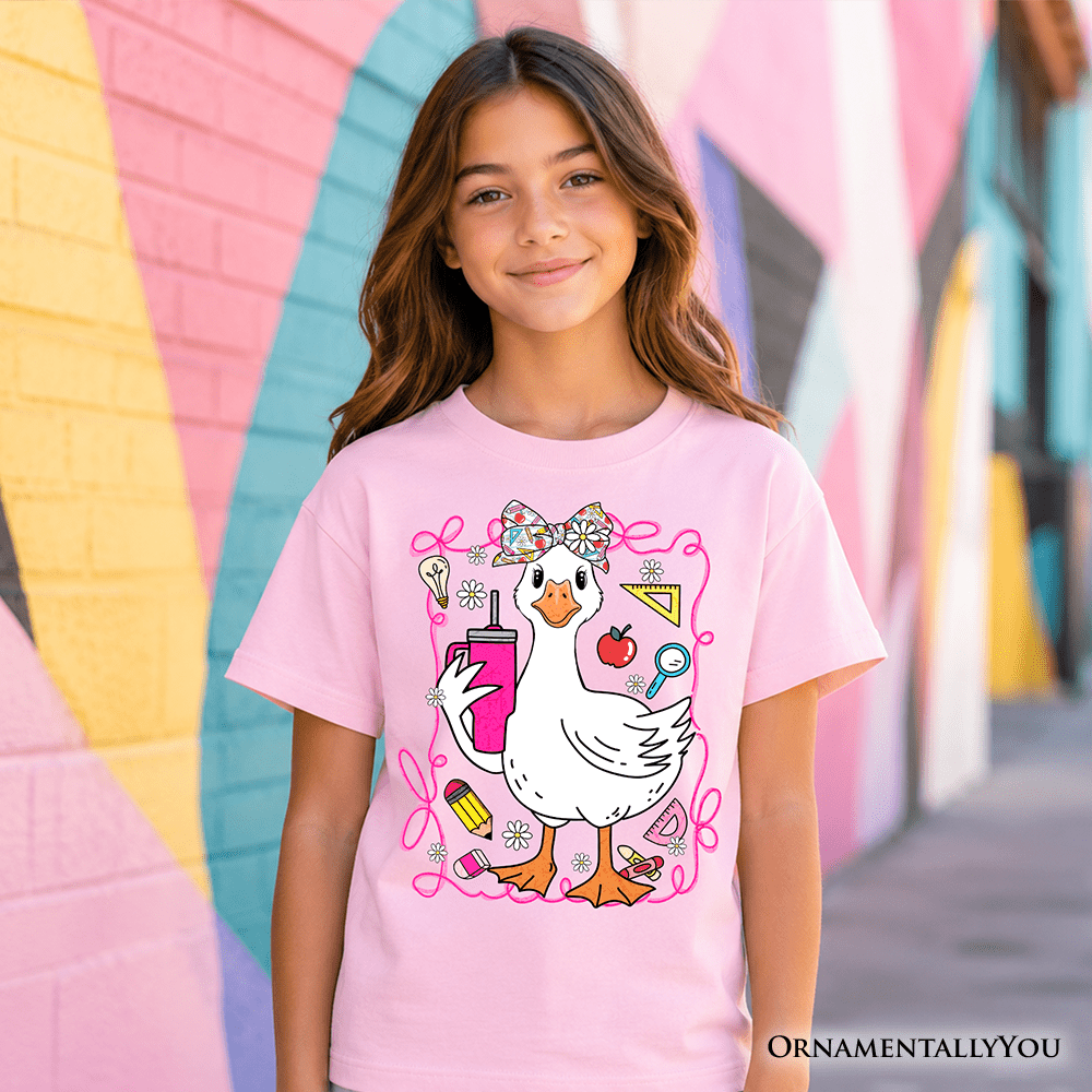 Kids Coquette School Goose T-Shirt, Cute and Funny Tee for Youth Girls
