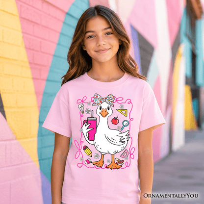 Kids Coquette School Goose T-Shirt, Cute and Funny Tee for Youth Girls