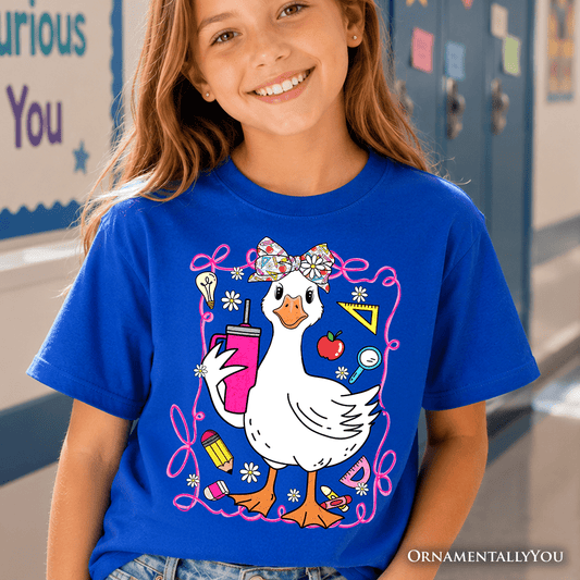 Kids Coquette School Goose T-Shirt, Cute and Funny Tee for Youth Girls