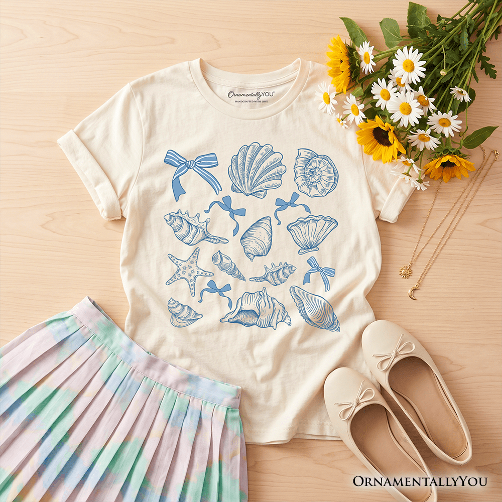 Kids Coquette Seashell Summer Vibe T-Shirt, Retro Beach Tee Gift for Ocean Lover