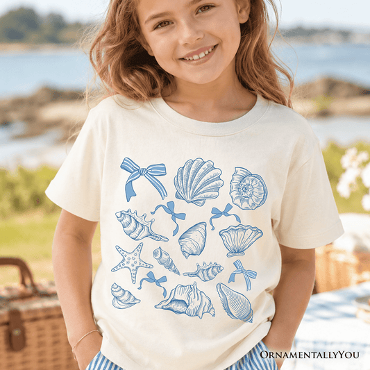 Kids Coquette Seashell Summer Vibe T-Shirt, Retro Beach Tee Gift for Ocean Lover