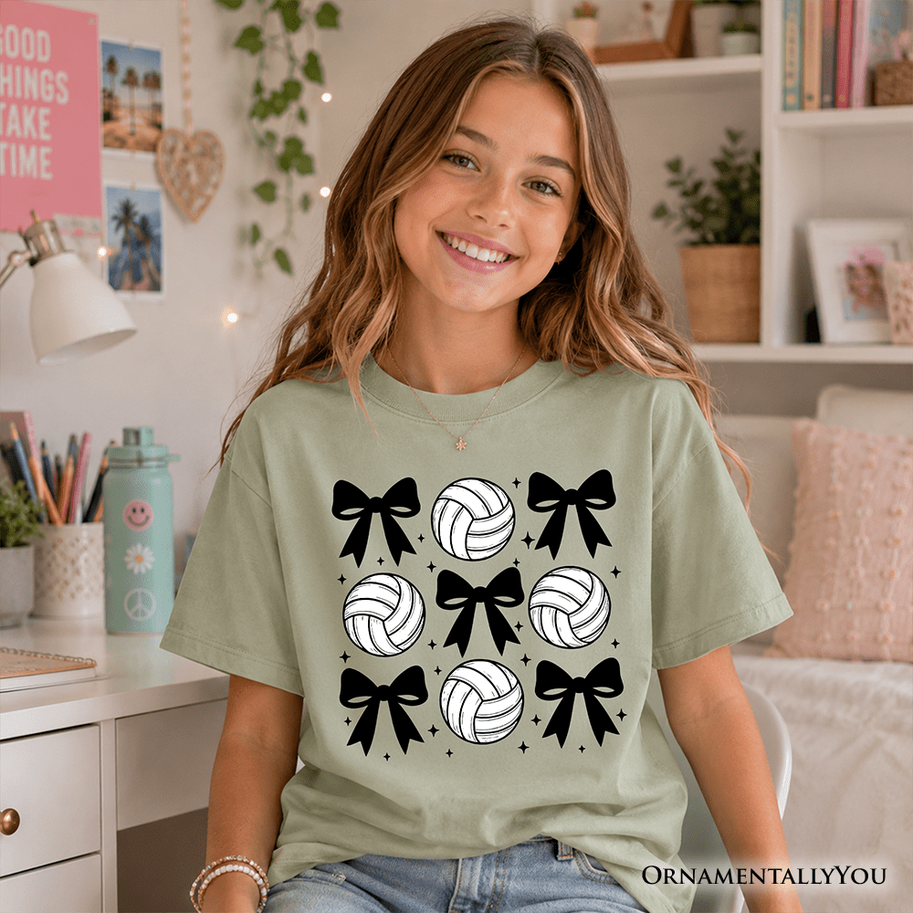 Kids Coquette Volleyball Bows T-Shirt, Cute Athletic Sports Game Day Tee for Youth Girls