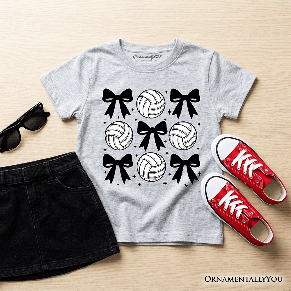 Kids Coquette Volleyball Bows T-Shirt, Cute Athletic Sports Game Day Tee for Youth Girls
