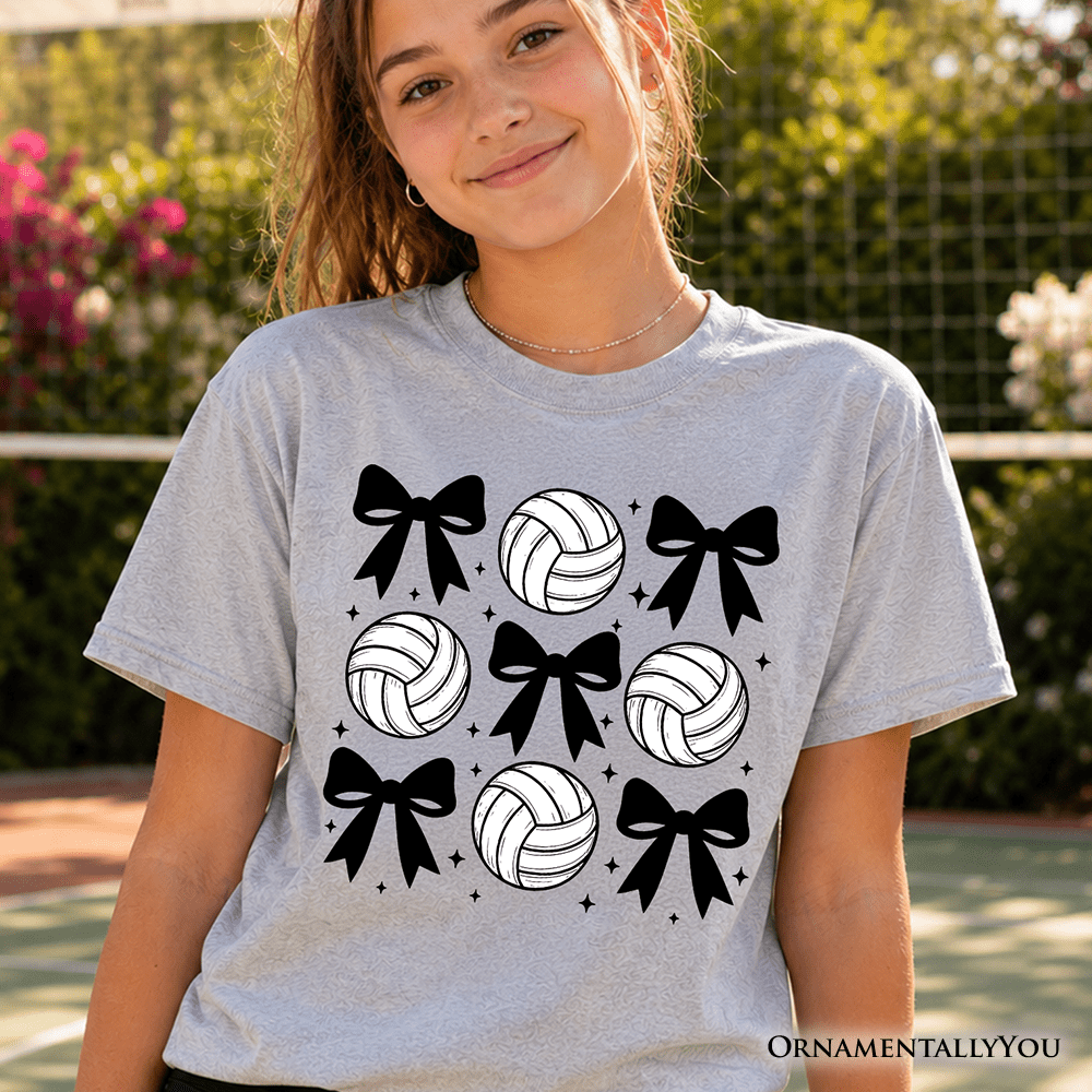 Kids Coquette Volleyball Bows T-Shirt, Cute Athletic Sports Game Day Tee for Youth Girls