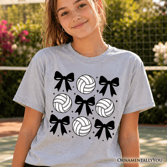 Kids Coquette Volleyball Bows T-Shirt, Cute Athletic Sports Game Day Tee for Youth Girls