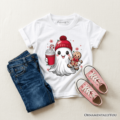 Kids Cute Ghost Christmas T-Shirt, Adorable Gingerbread and Cocoa Holiday Youth Tee