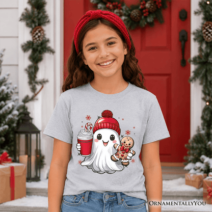 Kids Cute Ghost Christmas T-Shirt, Adorable Gingerbread and Cocoa Holiday Youth Tee