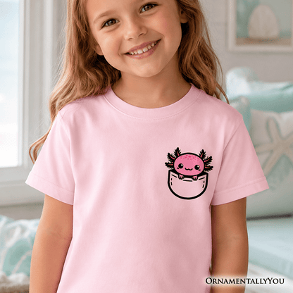 Kids Cute Pocket Pink Axolotl T-Shirt, Salamander Animal Tee for Youth
