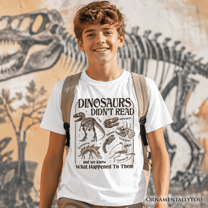 Kids Dinosaurs Didn't Read T-Shirt, Funny Youth Tee for Book Lovers