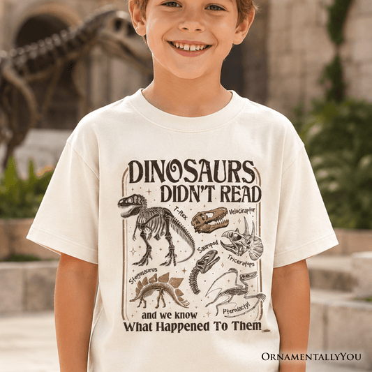 Kids Dinosaurs Didn't Read T-Shirt, Funny Youth Tee for Book Lovers