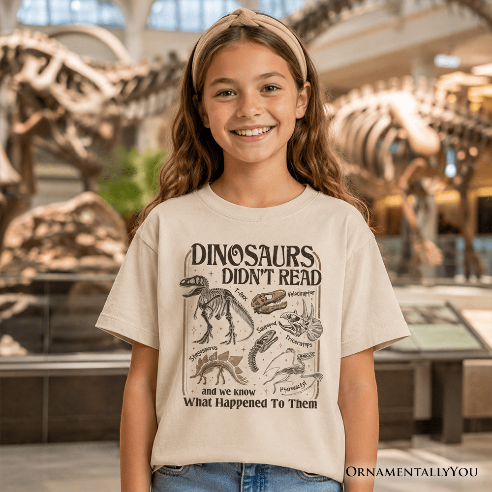 Kids Dinosaurs Didn't Read T-Shirt, Funny Youth Tee for Book Lovers