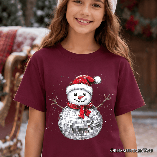 Kids Disco Snowman Christmas T-Shirt, Retro Holiday Youth Tee for Dancers