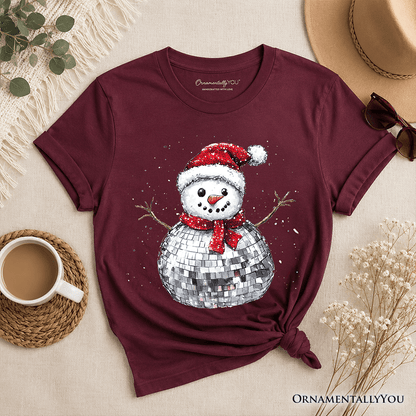 Kids Disco Snowman Christmas T-Shirt, Retro Holiday Youth Tee for Dancers