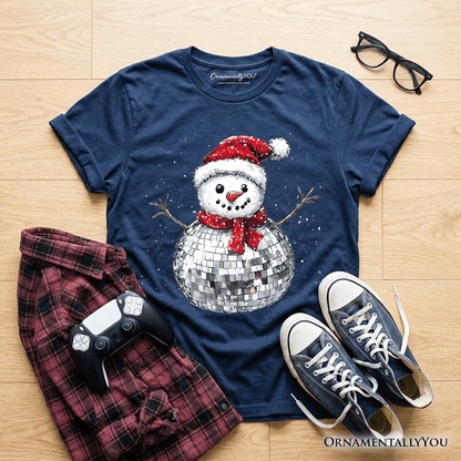 Kids Disco Snowman Christmas T-Shirt, Retro Holiday Youth Tee for Dancers