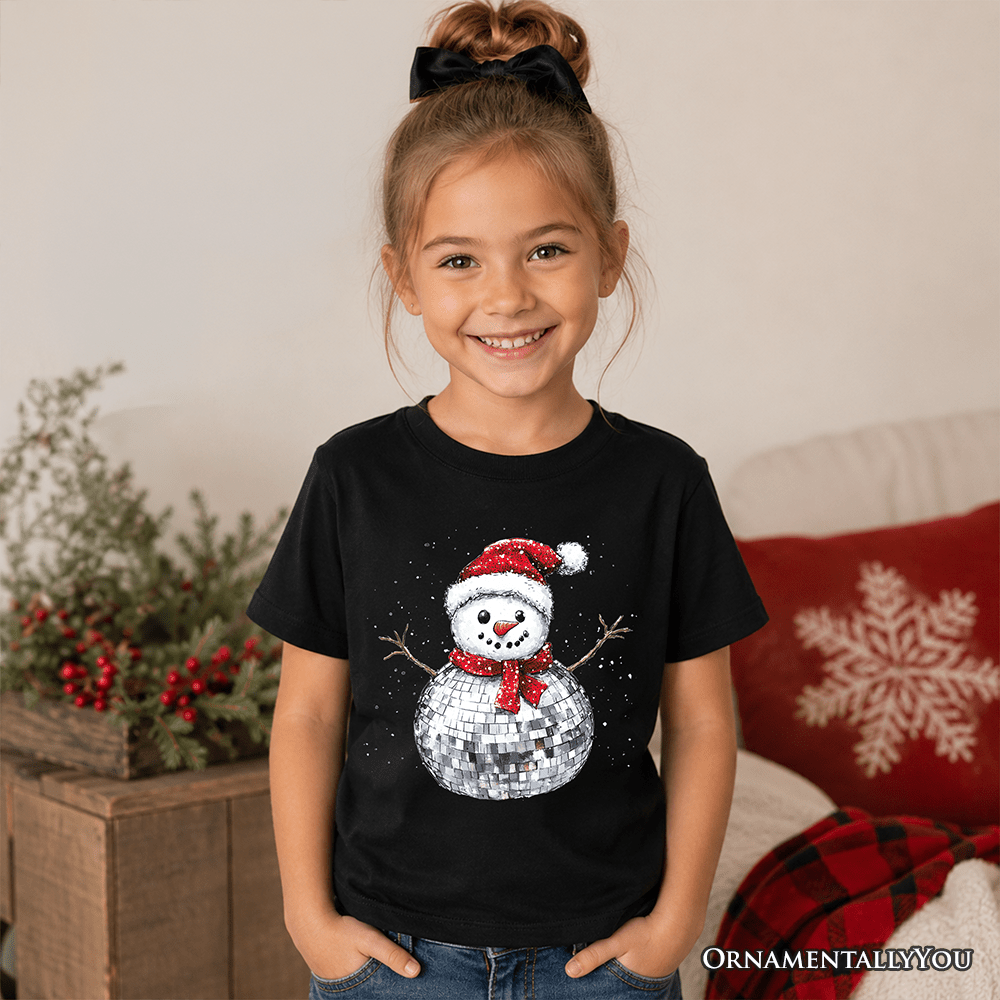 Kids Disco Snowman Christmas T-Shirt, Retro Holiday Youth Tee for Dancers