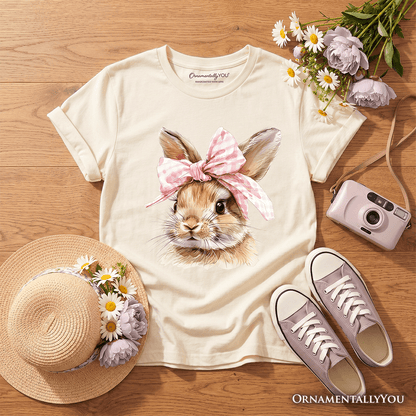 Kids Easter Bunny Coquette Pink Bow T-Shirt, Cute Watercolor Spring Tee for Youth Girls