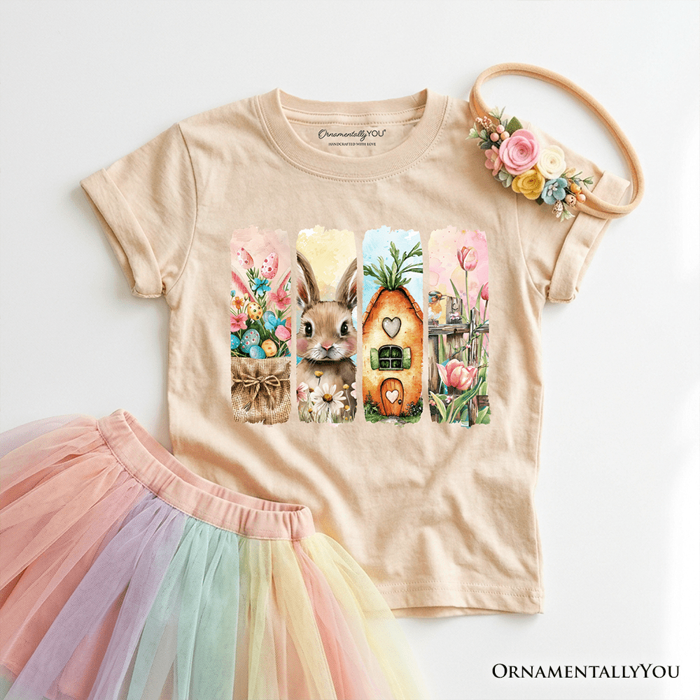Kids Easter Bunny Floral Brushstroke T-Shirt, Spring Pastel Coquette Tee for Youth
