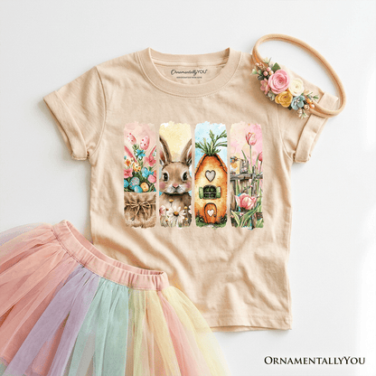 Kids Easter Bunny Floral Brushstroke T-Shirt, Spring Pastel Coquette Tee for Youth