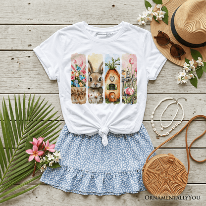 Kids Easter Bunny Floral Brushstroke T-Shirt, Spring Pastel Coquette Tee for Youth