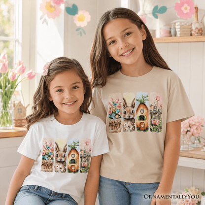 Kids Easter Bunny Floral Brushstroke T-Shirt, Spring Pastel Coquette Tee for Youth