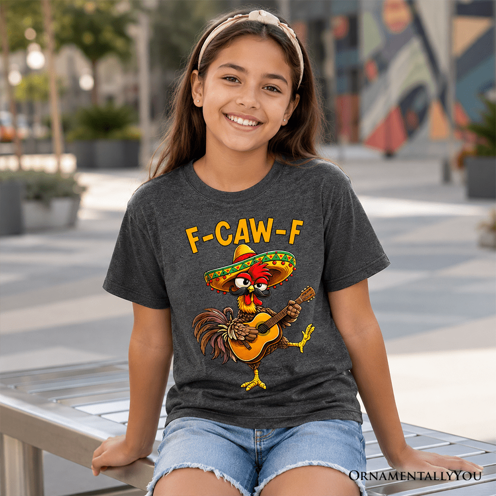 Kids F-CAW-F Rooster Cinco De Mayo T-Shirt, Funny Mexican Youth Tee