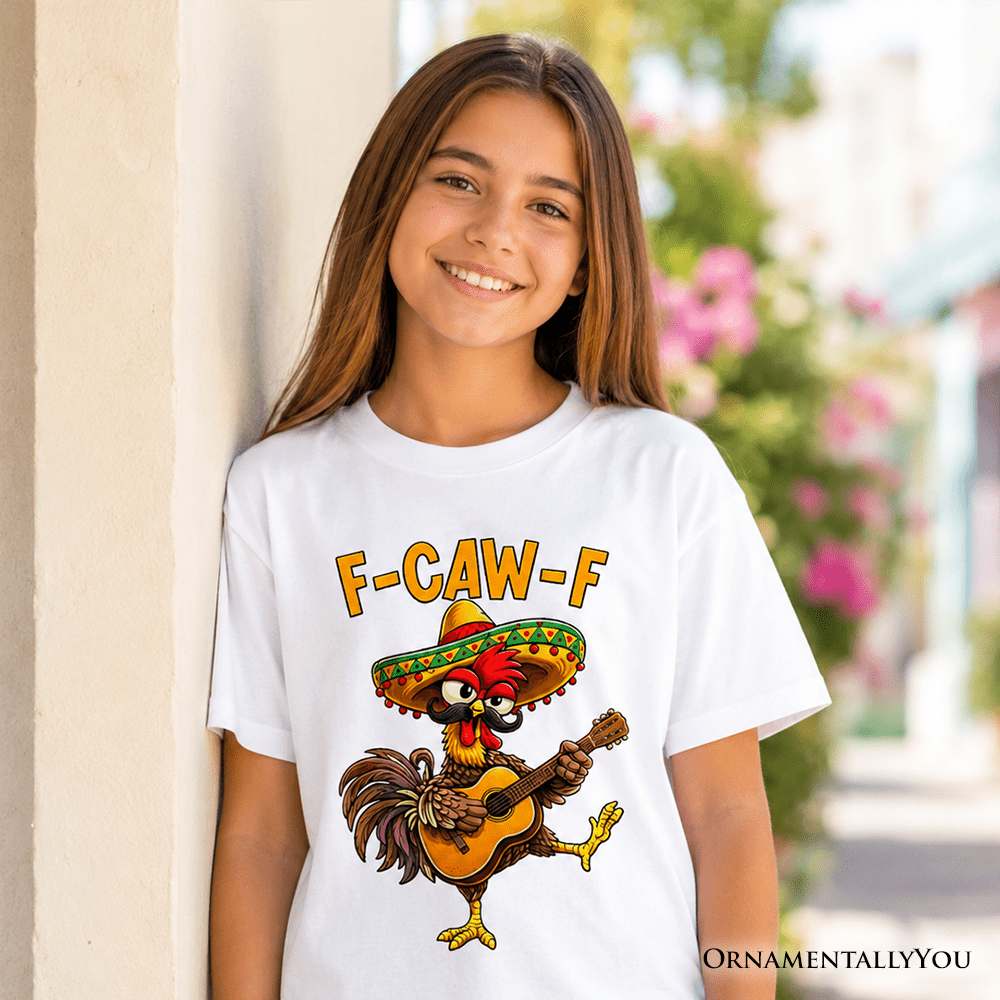 Kids F-CAW-F Rooster Cinco De Mayo T-Shirt, Funny Mexican Youth Tee
