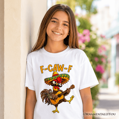 Kids F-CAW-F Rooster Cinco De Mayo T-Shirt, Funny Mexican Youth Tee