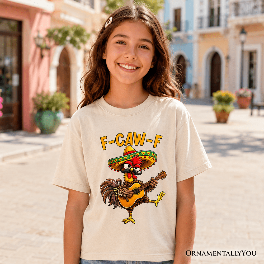 Kids F-CAW-F Rooster Cinco De Mayo T-Shirt, Funny Mexican Youth Tee