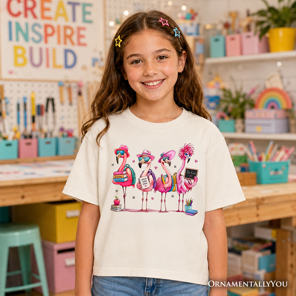 Kids Flamingo Back to School T-Shirt, Cute Tee With Tropical Birds for Youth