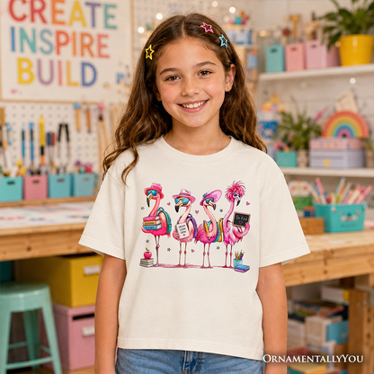 Kids Flamingo Back to School T-Shirt, Cute Tee With Tropical Birds for Youth