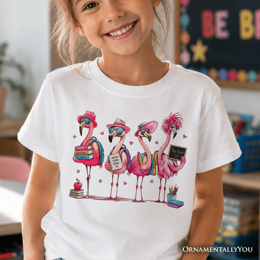 Kids Flamingo Back to School T-Shirt, Cute Tee With Tropical Birds for Youth