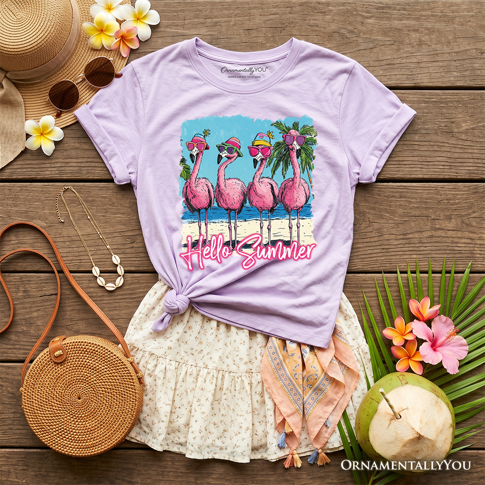 Kids Flamingo Hello Summer T-Shirt, Tropical Beach Vacation Youth Tee