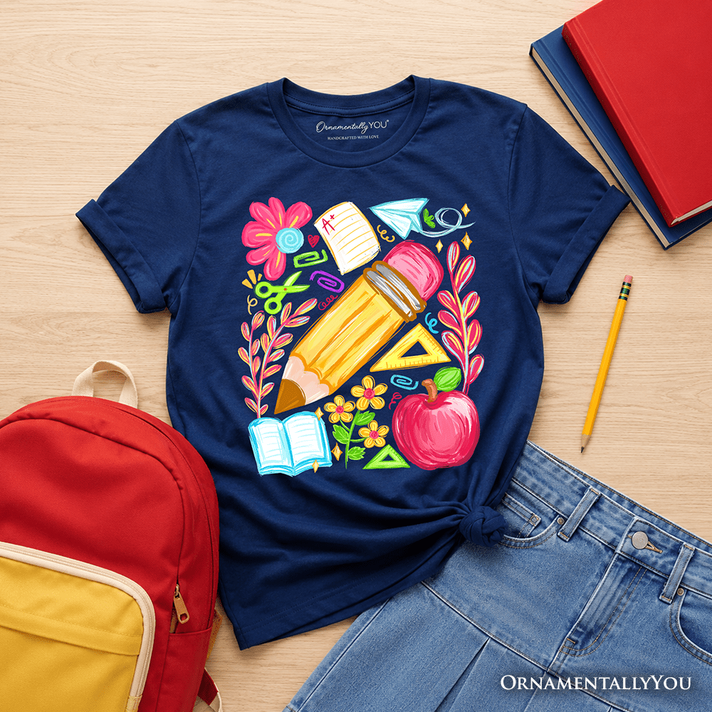 Kids Floral Student Pencil T-Shirt, Colorful Back to School Tee for Youth