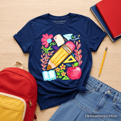 Kids Floral Student Pencil T-Shirt, Colorful Back to School Tee for Youth