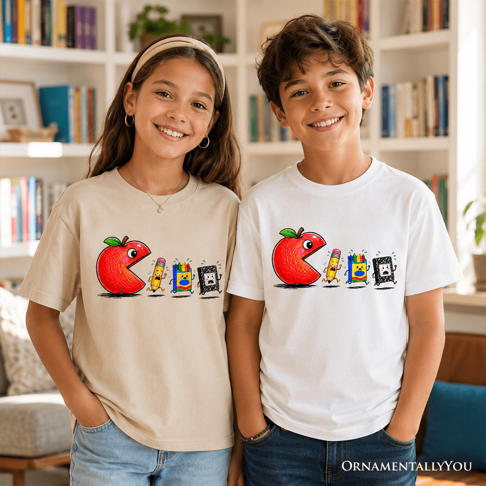 Kids Funny Apple 1st Day of School T-Shirt, Youth Tee for Student
