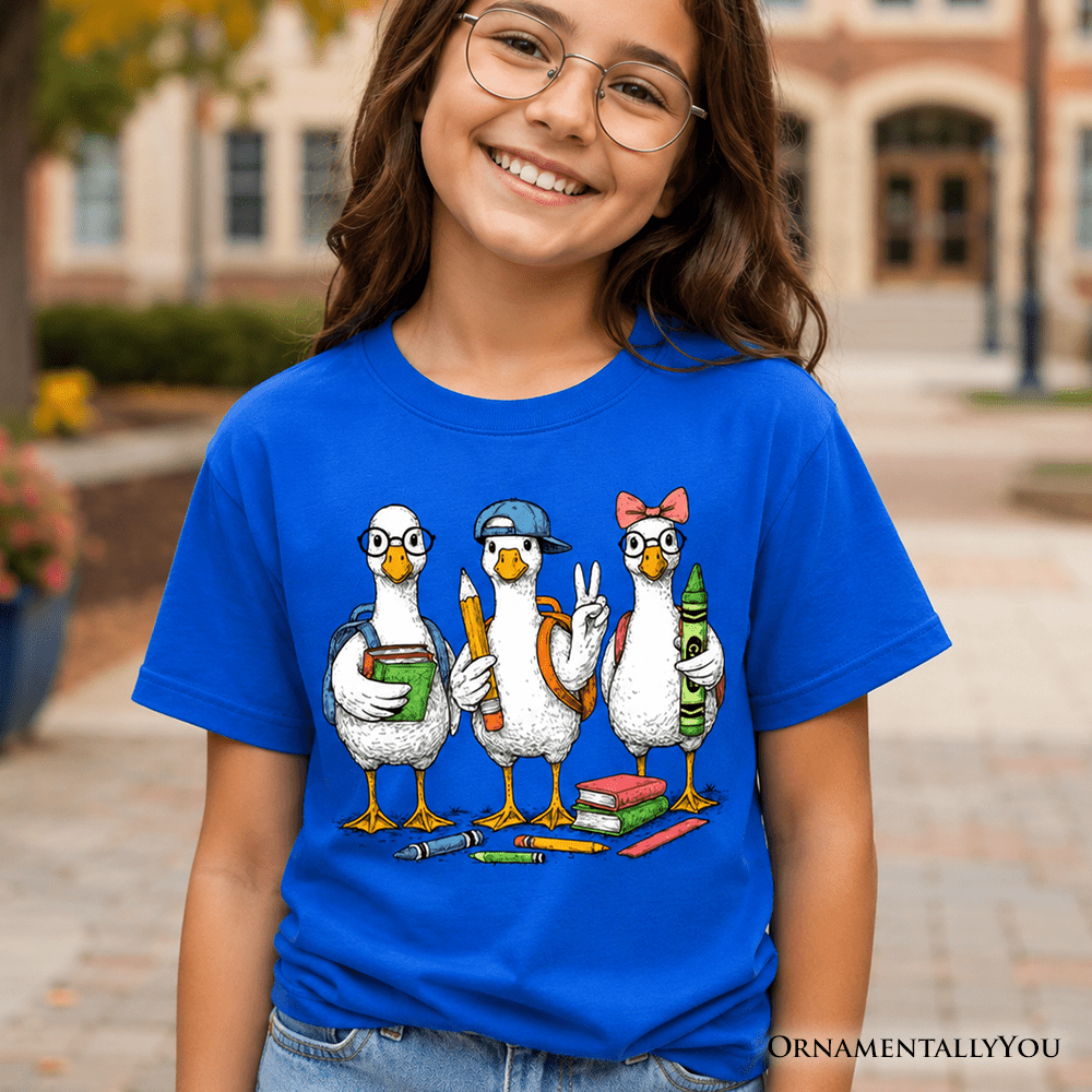 Kids Goose Back to School T-Shirt, Cute Youth Student Classroom Tee