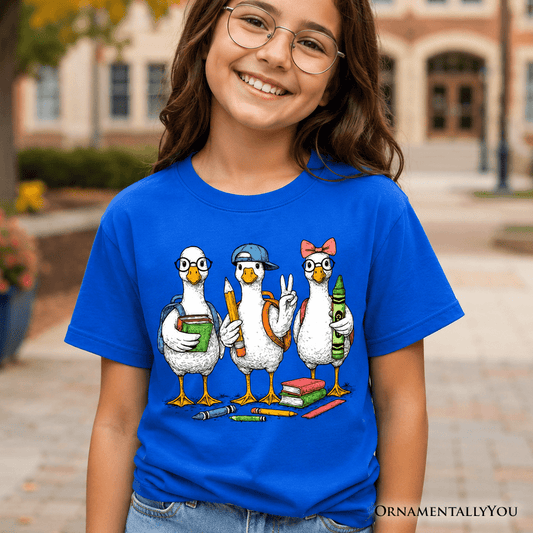 Kids Goose Back to School T-Shirt, Cute Youth Student Classroom Tee