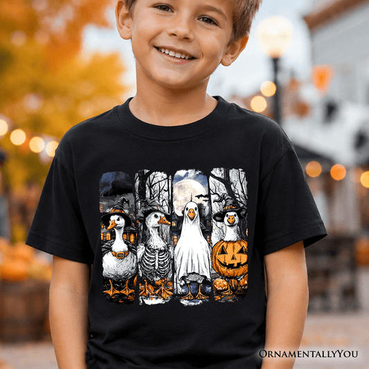 Kids Halloween Goose in Costume T-Shirt, Spooky Fall Geese Tee for Youth