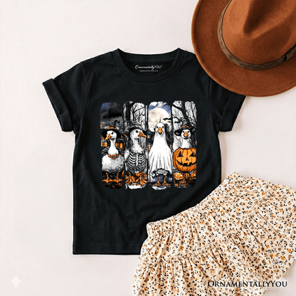 Kids Halloween Goose in Costume T-Shirt, Spooky Fall Geese Tee for Youth