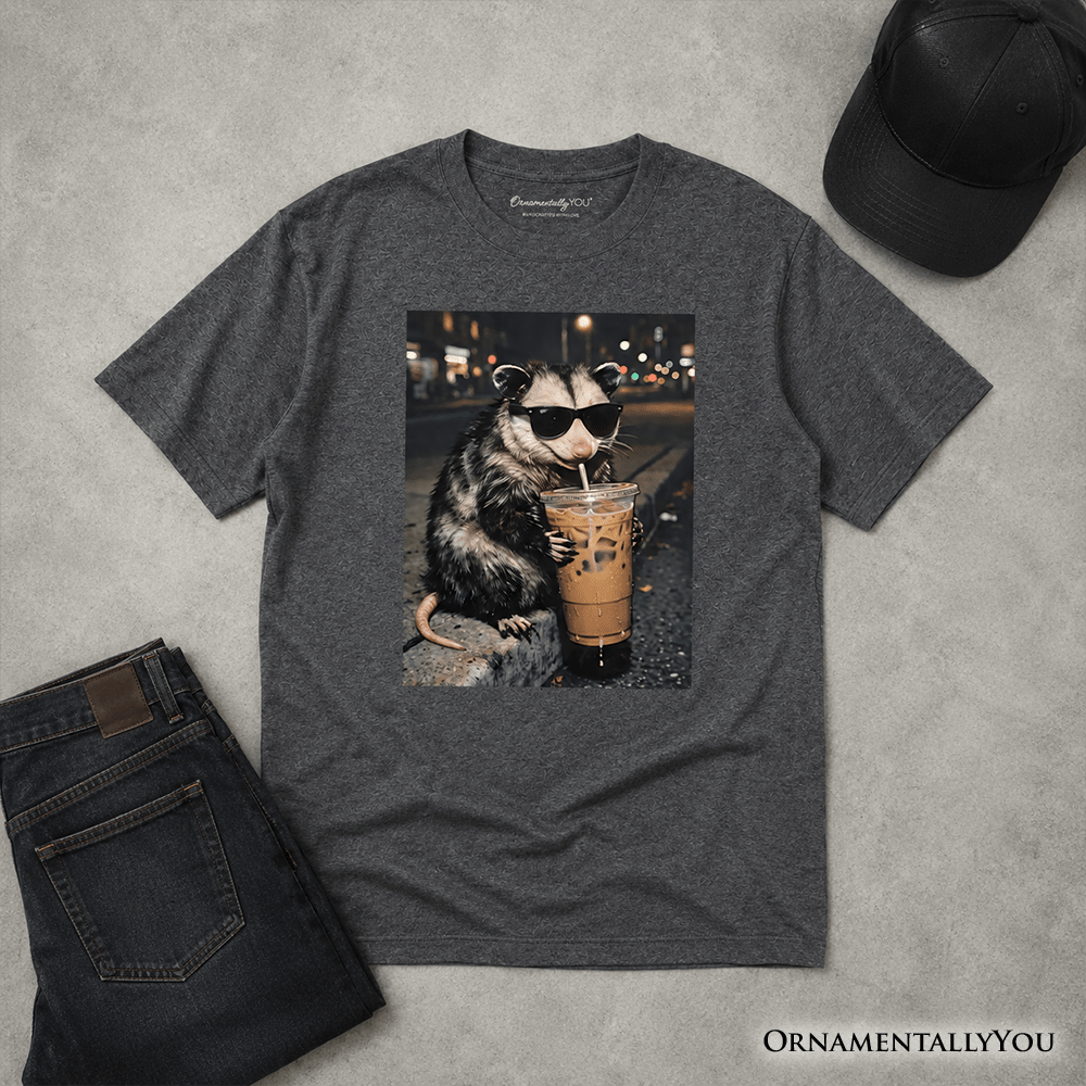 Kids Iced Coffee Opossum T-Shirt, Funny Animal Meme Youth Tee