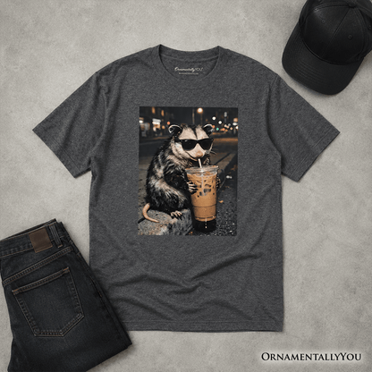Kids Iced Coffee Opossum T-Shirt, Funny Animal Meme Youth Tee