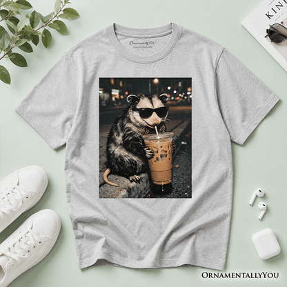 Kids Iced Coffee Opossum T-Shirt, Funny Animal Meme Youth Tee